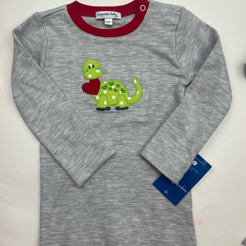 NWT Magnolia Baby Appliqué Heart Dinosaur Kids Long Sleeve Shirt - Picture 5 of 5